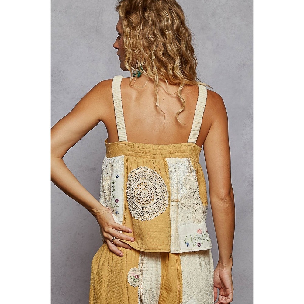 POL Patchwork Floral Embroidered Crochet Lace Cami Top & Wide Leg Pants Set S - Picture 6 of 16